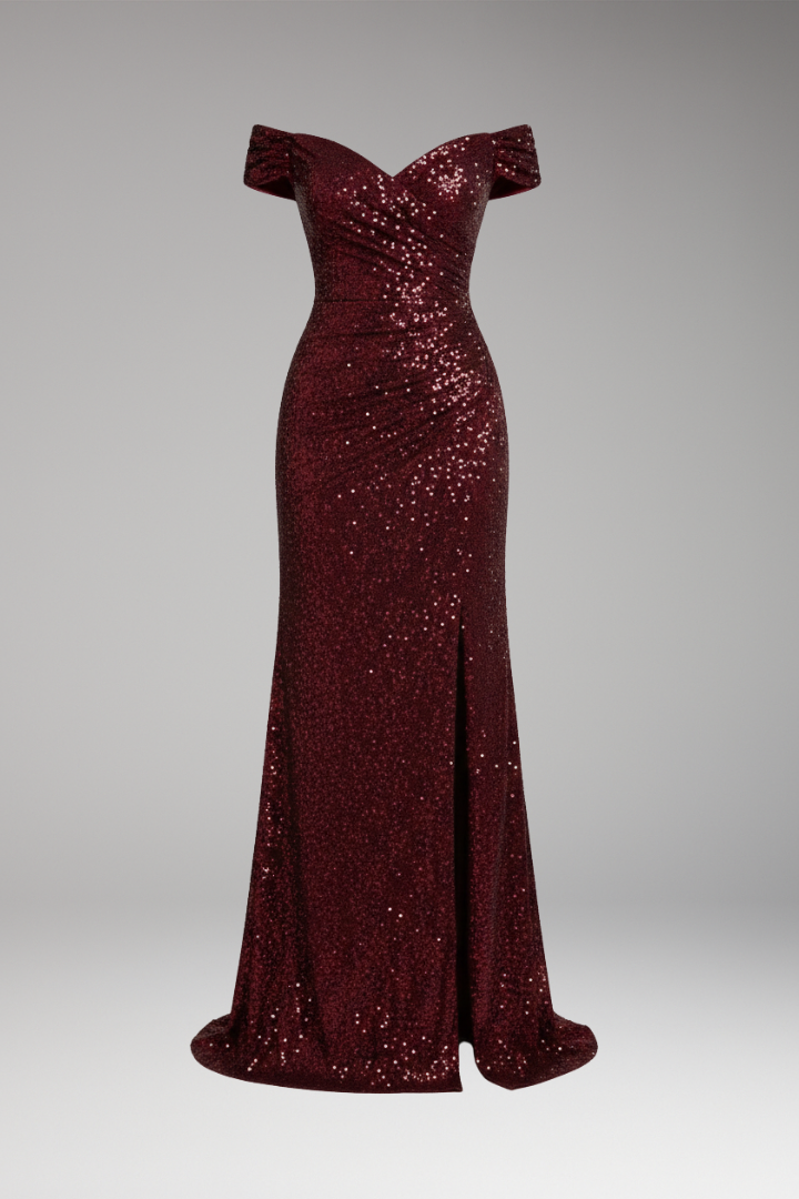 Sophia | Sophisticated Sequin Off-Shoulder Christmas Maxi Dress