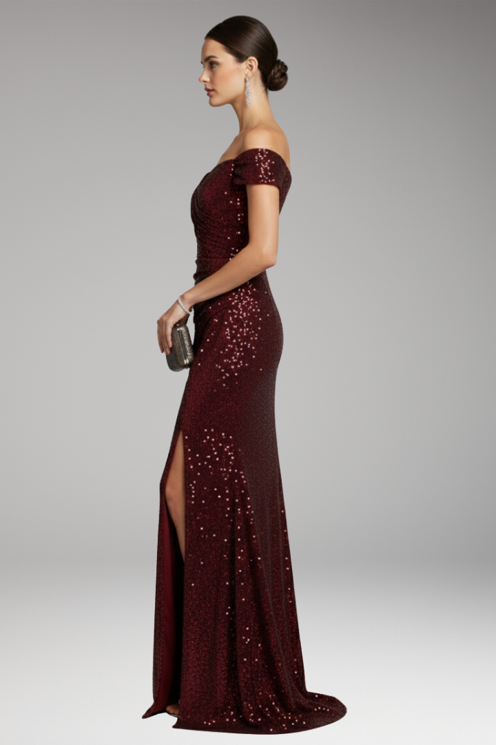 Sophia | Sophisticated Sequin Off-Shoulder Christmas Maxi Dress