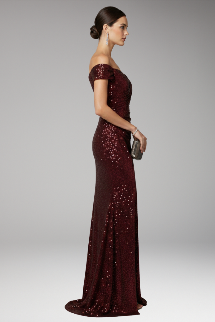 Sophia | Sophisticated Sequin Off-Shoulder Christmas Maxi Dress