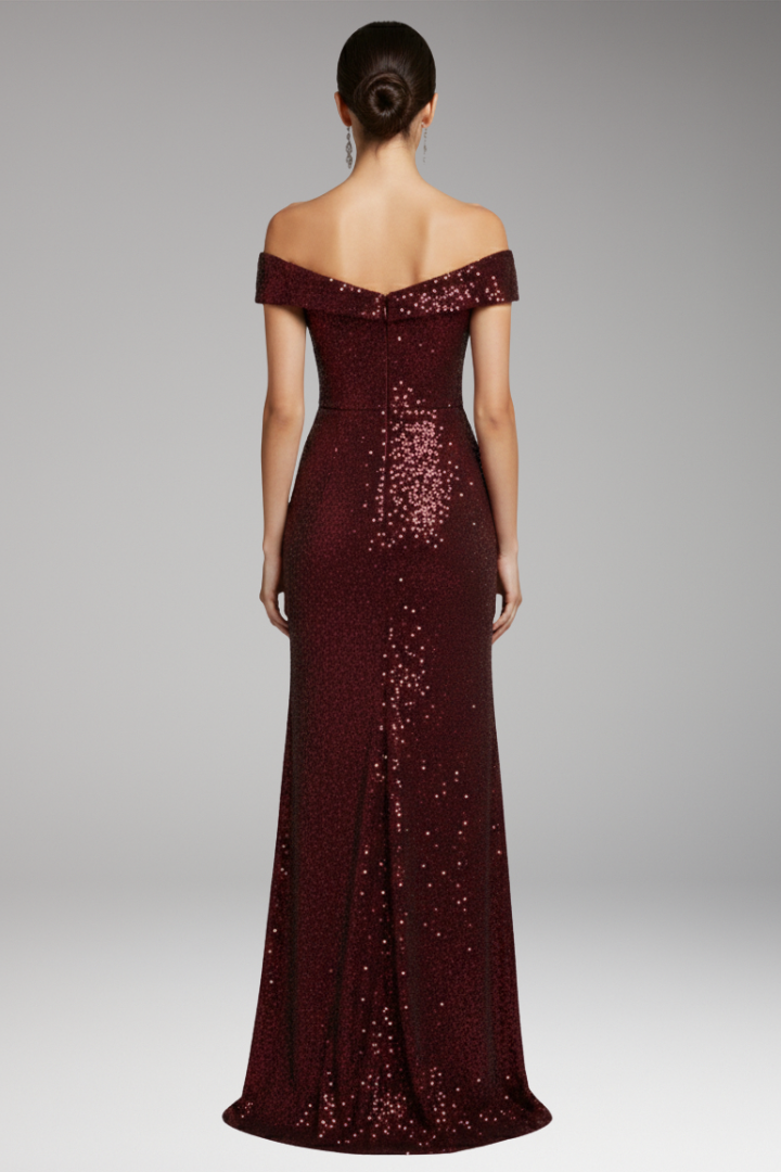 Sophia | Sophisticated Sequin Off-Shoulder Christmas Maxi Dress
