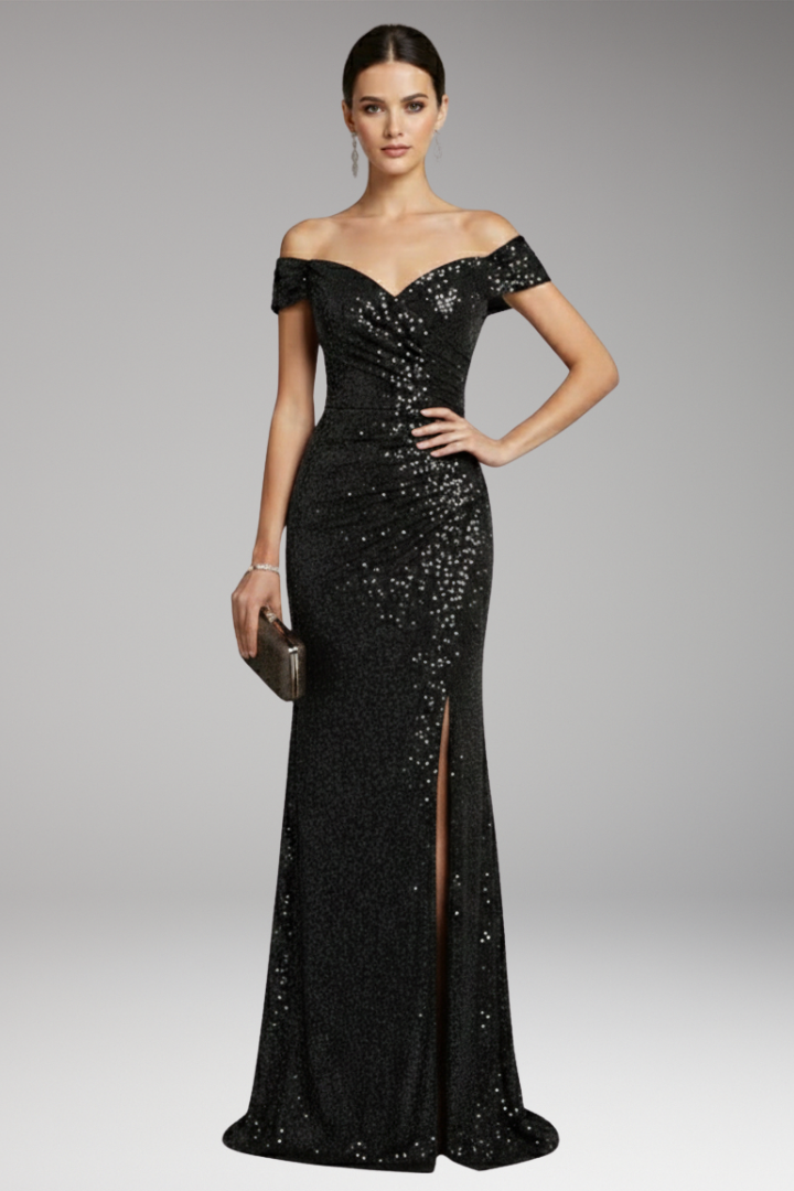 Sophia | Sophisticated Sequin Off-Shoulder Christmas Maxi Dress