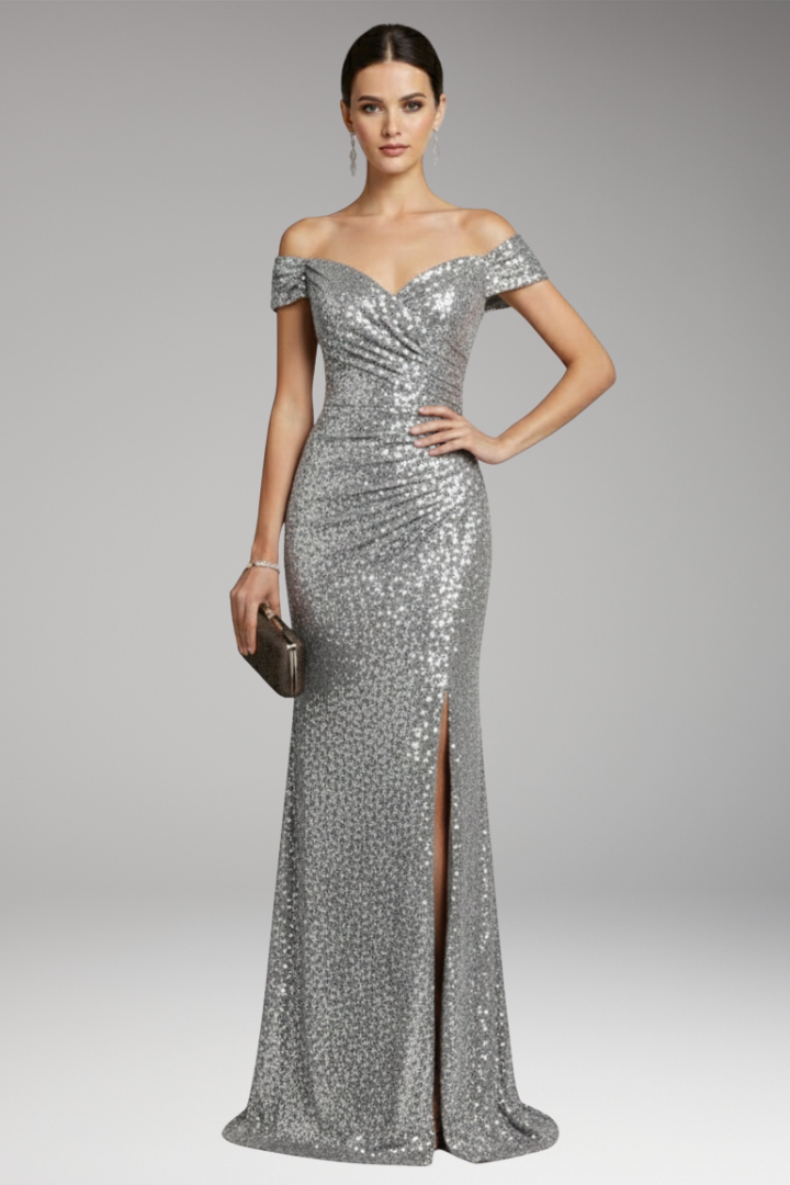 Sophia | Sophisticated Sequin Off-Shoulder Christmas Maxi Dress