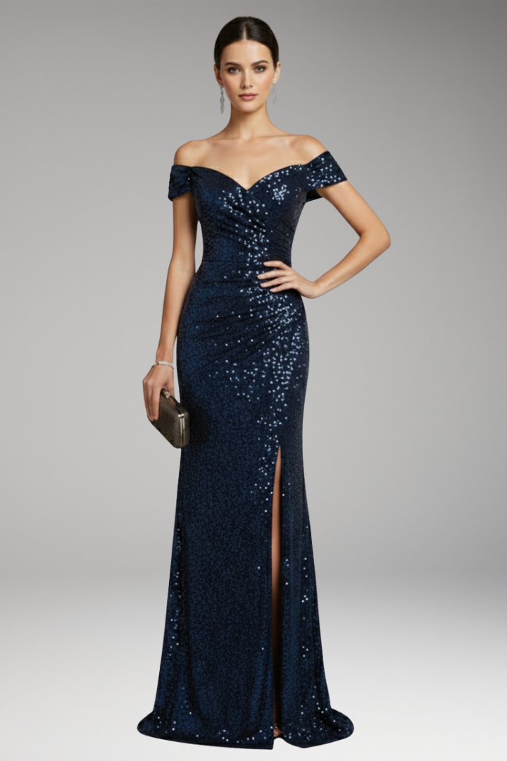 Sophia | Sophisticated Sequin Off-Shoulder Christmas Maxi Dress