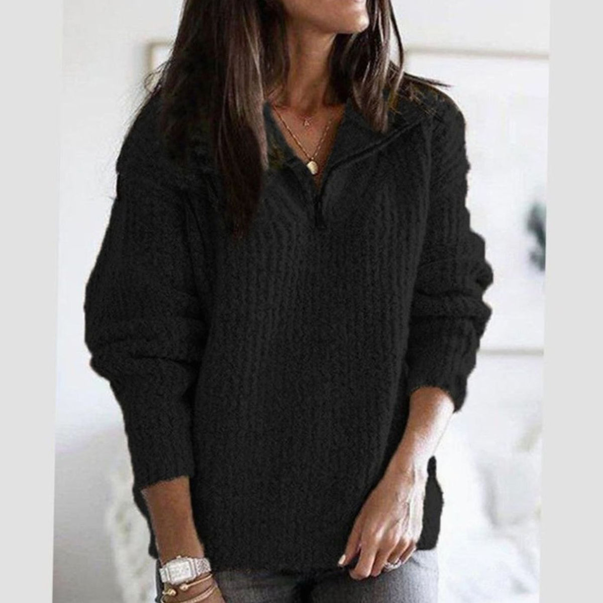 Sophie | Chic Ribbed Half Zip Womens Knit Jumper