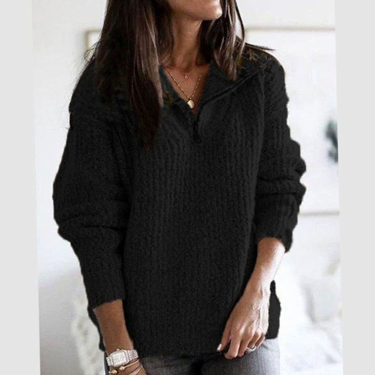 Sophie | Chic Ribbed Half Zip Womens Knit Jumper