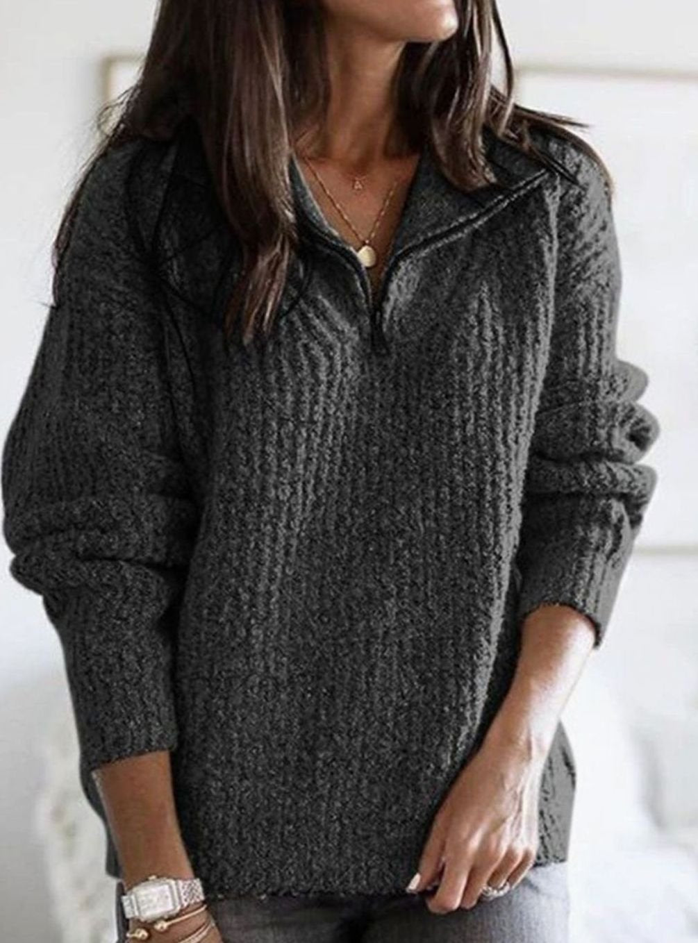 Sophie | Chic Ribbed Half Zip Womens Knit Jumper