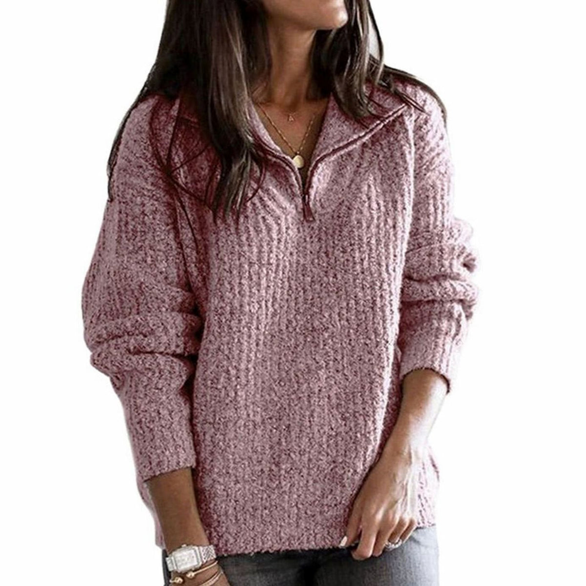Sophie | Chic Ribbed Half Zip Womens Knit Jumper