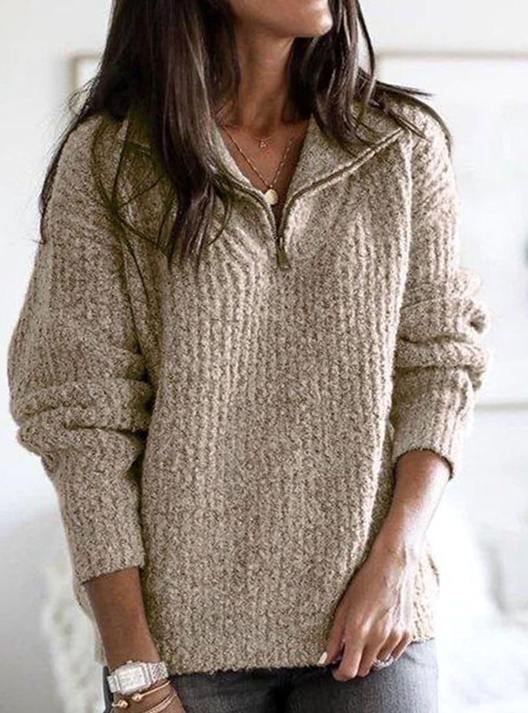 Sophie | Chic Ribbed Half Zip Womens Knit Jumper