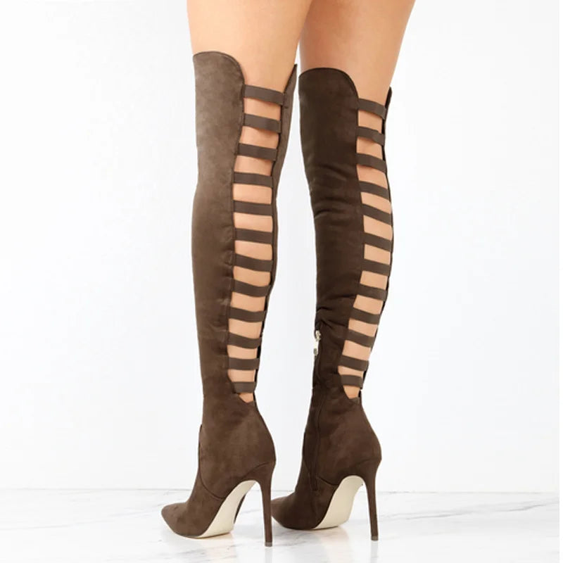 Sophie | Elegant Strappy Cut-Out Knee High Boots