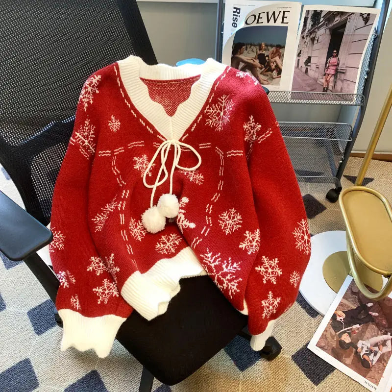 Sophie | Snowflake V-Neck Ladies Xmas Jumpers
