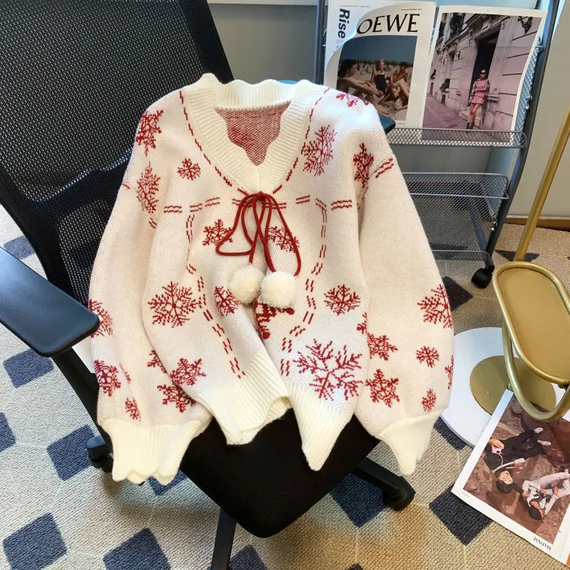 Sophie | Snowflake V-Neck Ladies Xmas Jumpers