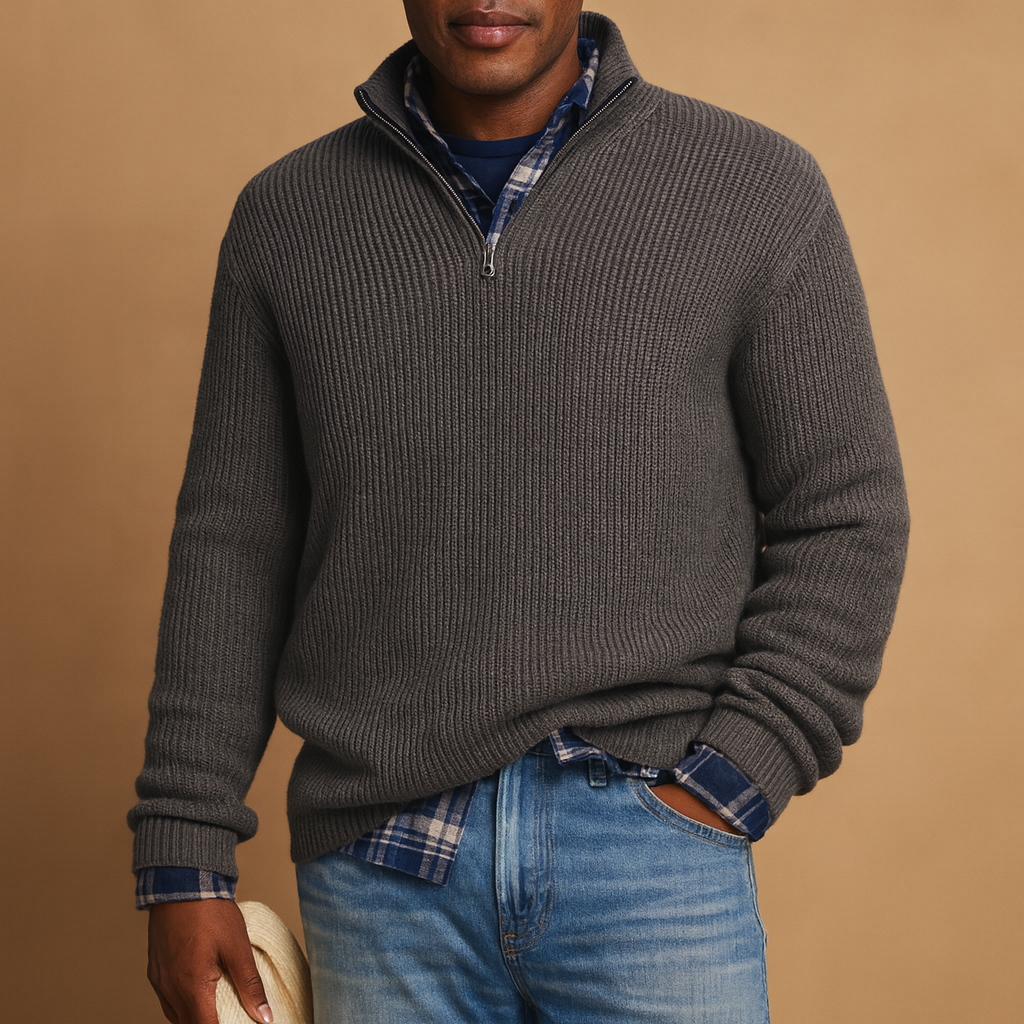 Teddy | Classic Ribbed Quarter Zip Mens Knit Jumper