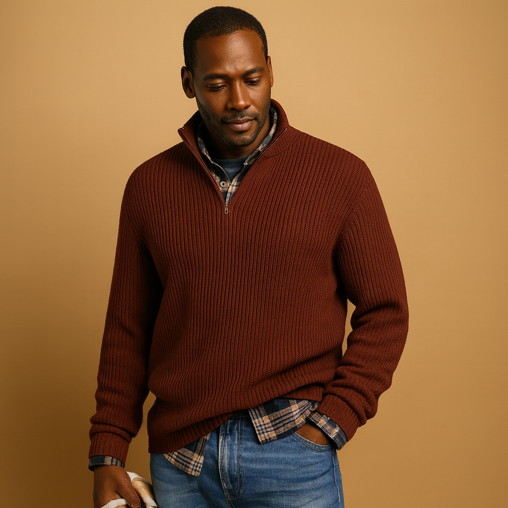 Teddy | Classic Ribbed Quarter Zip Mens Knit Jumper