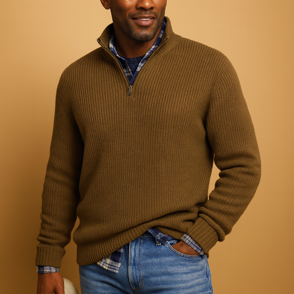 Teddy | Classic Ribbed Quarter Zip Mens Knit Jumper