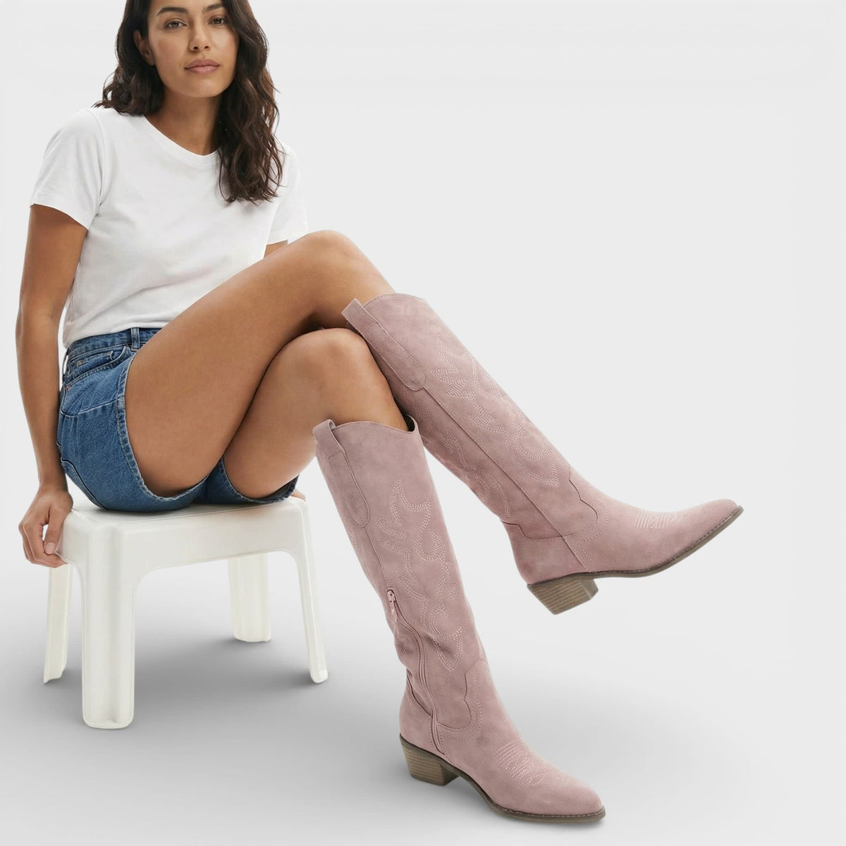Thea | Classic Embroidered Knee High Cowboy Boots