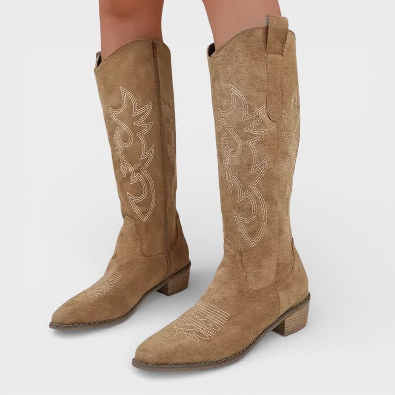 Thea | Classic Embroidered Knee High Cowboy Boots