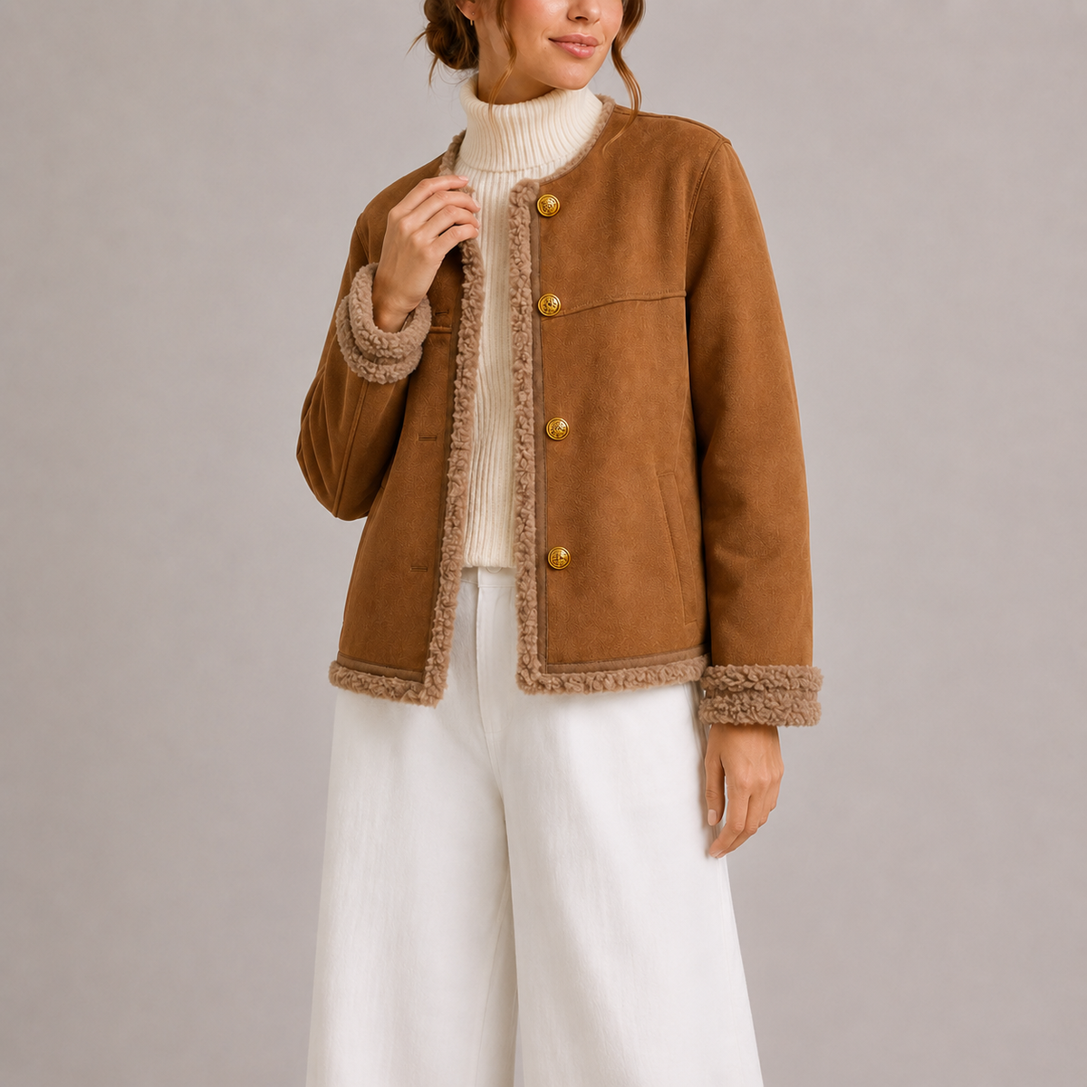 Thea | Effortless Cropped Shearling Coat with Button Detail