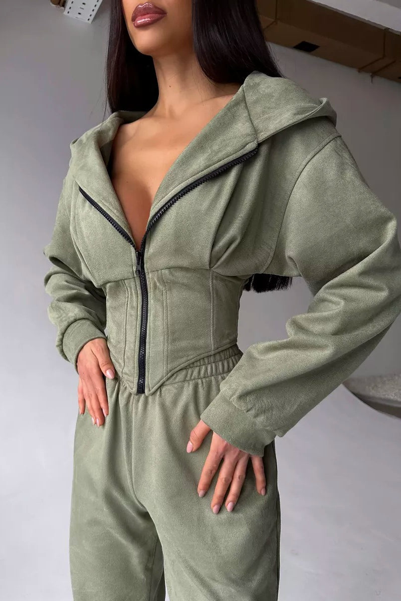 Thea | Elegant Zip-Front Hooded Tracksuit with Jogger Pants