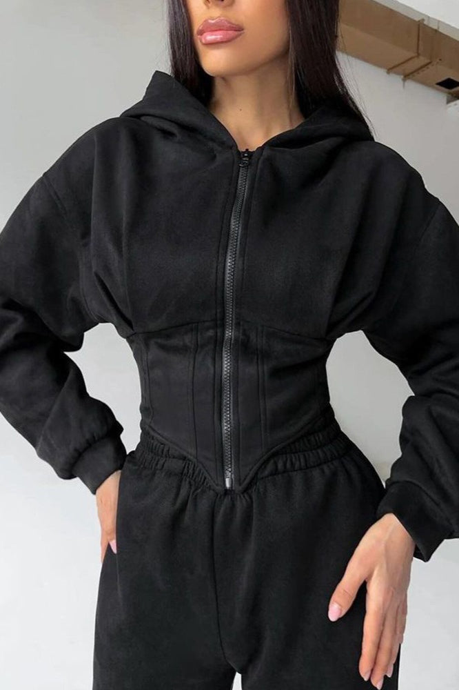 Thea | Elegant Zip-Front Hooded Tracksuit with Jogger Pants