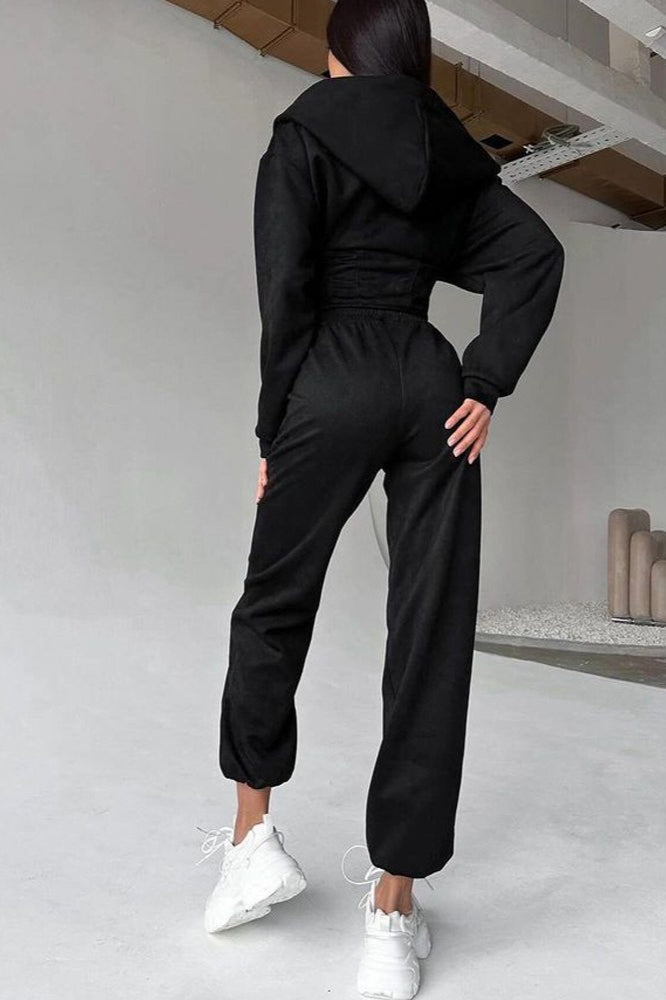 Thea | Elegant Zip-Front Hooded Tracksuit with Jogger Pants