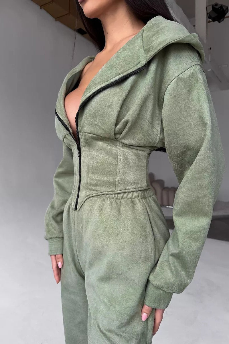 Thea | Elegant Zip-Front Hooded Tracksuit with Jogger Pants