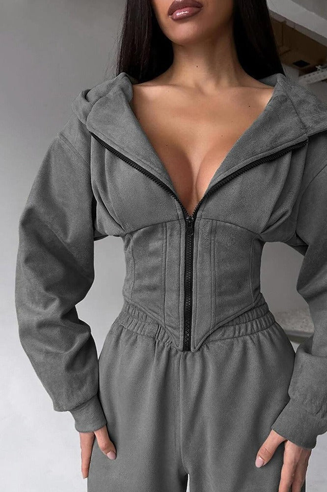 Thea | Elegant Zip-Front Hooded Tracksuit with Jogger Pants