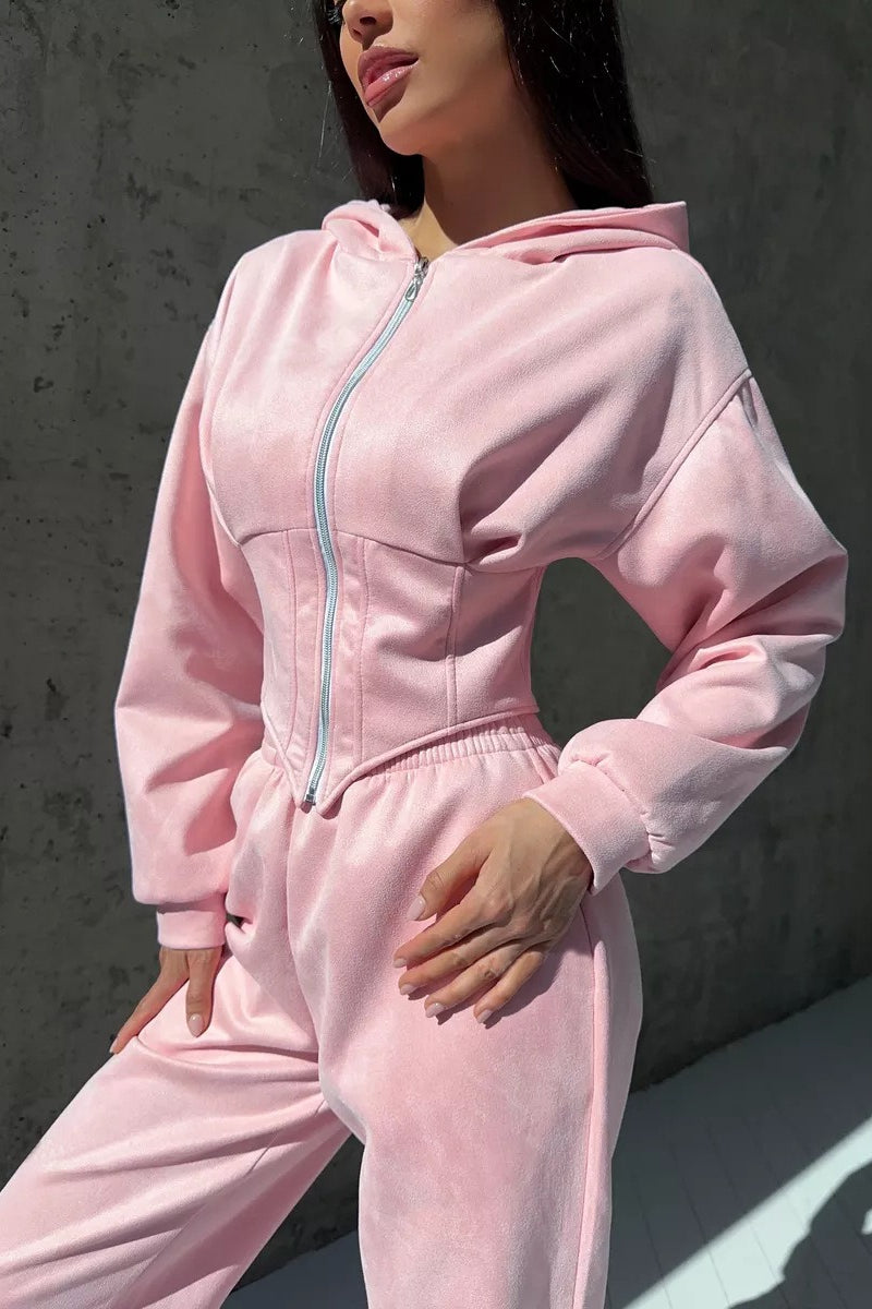 Thea | Elegant Zip-Front Hooded Tracksuit with Jogger Pants