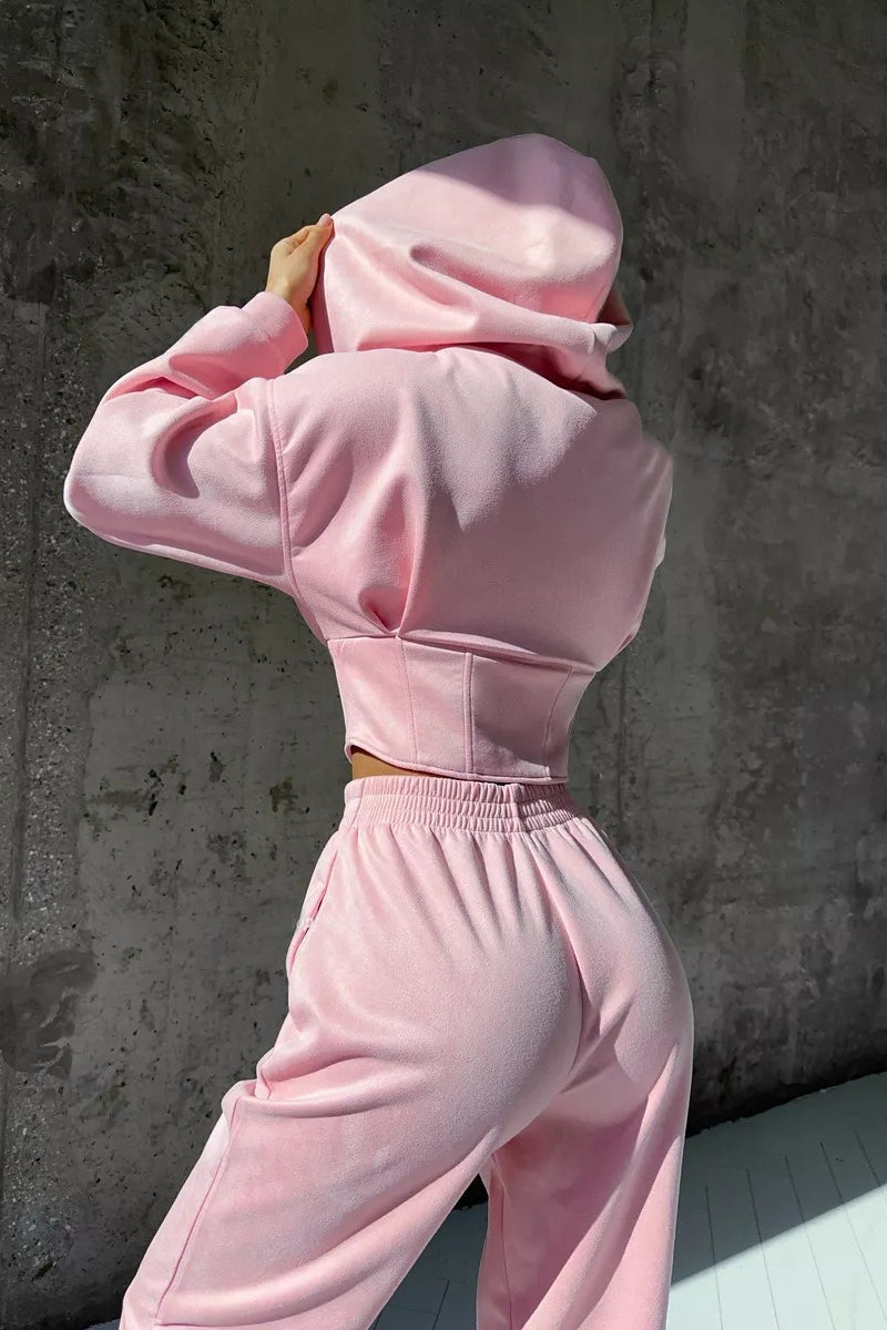 Thea | Elegant Zip-Front Hooded Tracksuit with Jogger Pants