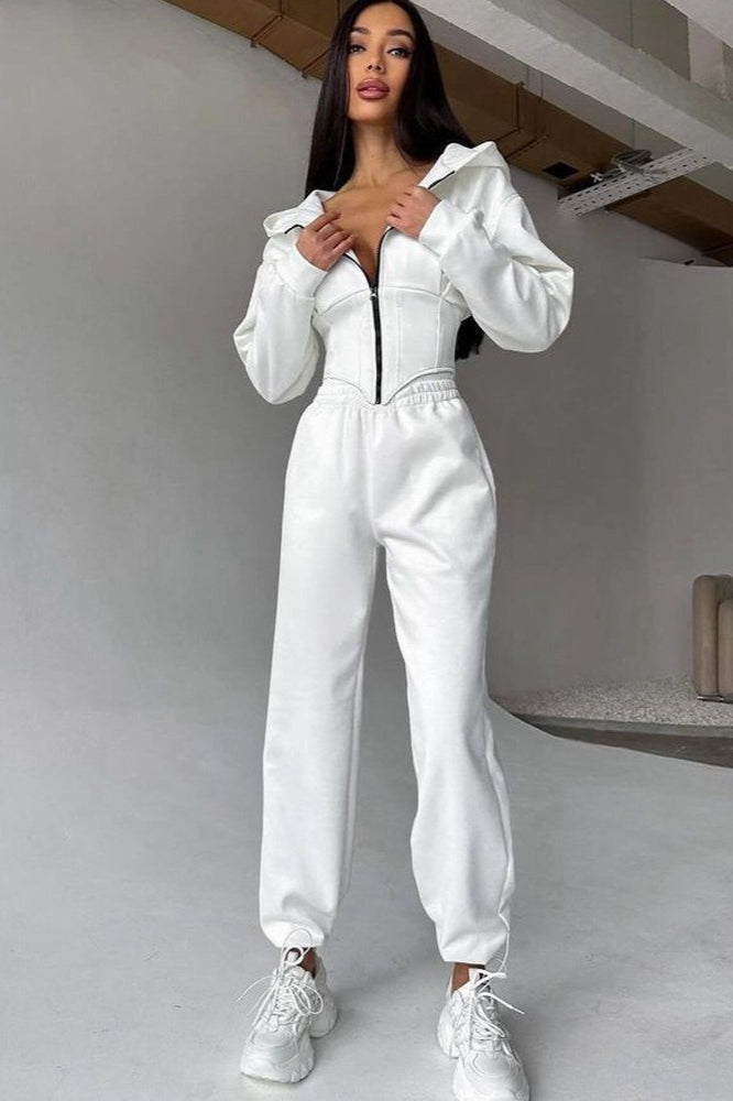 Thea | Elegant Zip-Front Hooded Tracksuit with Jogger Pants