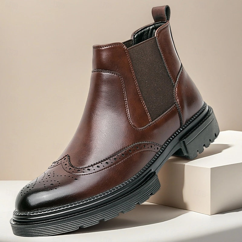 Theo | Polished Brogue Chelsea Mens Boots