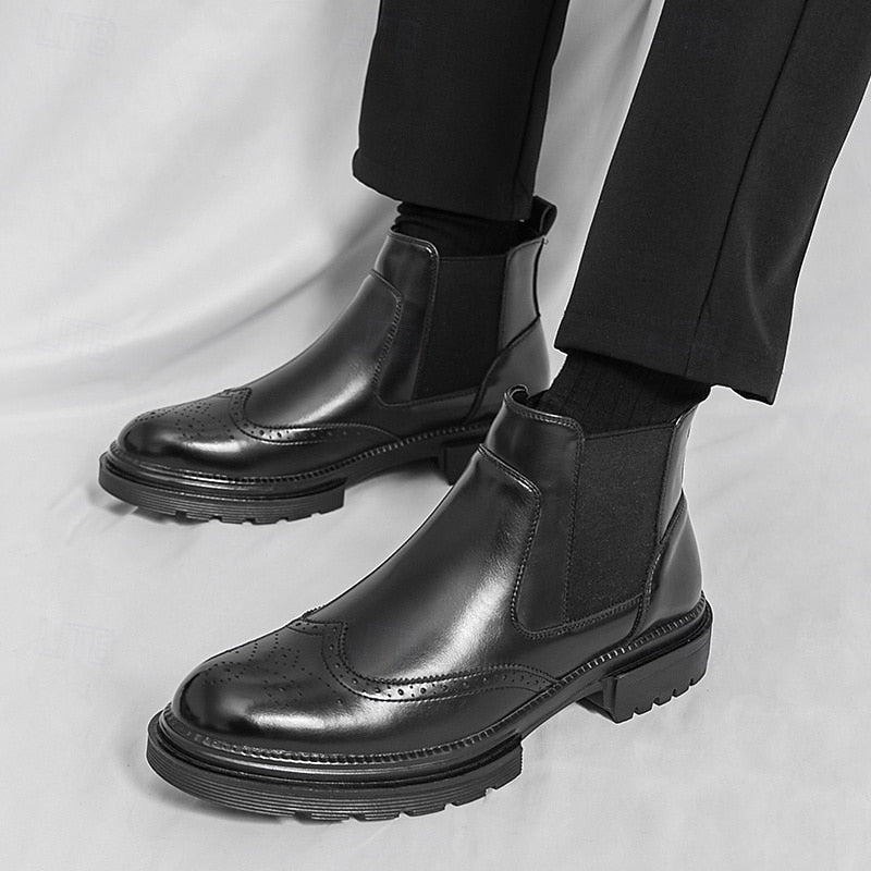 Theo | Polished Brogue Chelsea Mens Boots