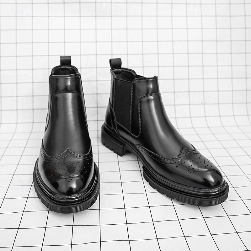 Theo | Polished Brogue Chelsea Mens Boots