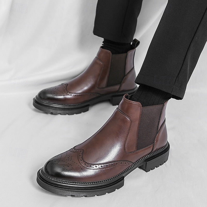 Theo | Polished Brogue Chelsea Mens Boots