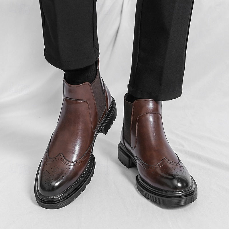 Theo | Polished Brogue Chelsea Mens Boots