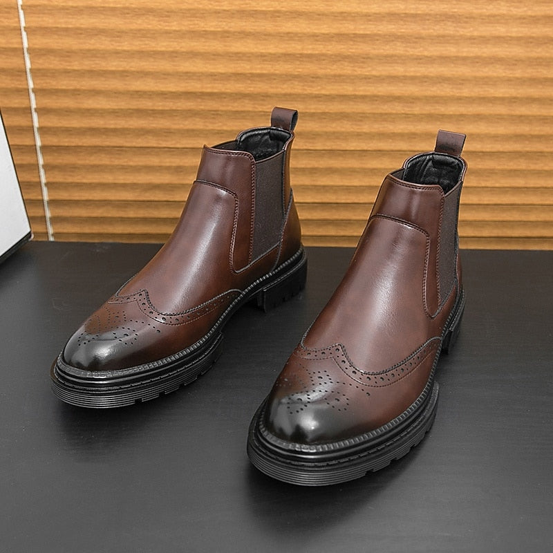 Theo | Polished Brogue Chelsea Mens Boots