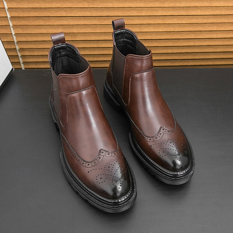 Theo | Polished Brogue Chelsea Mens Boots