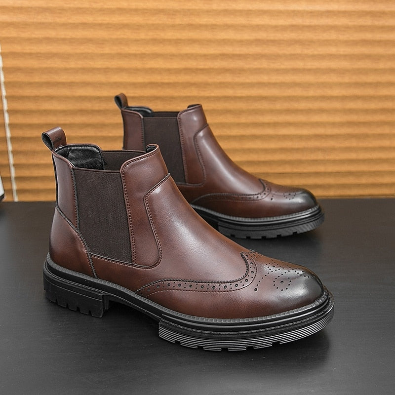 Theo | Polished Brogue Chelsea Mens Boots