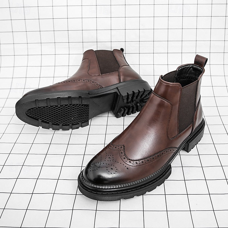 Theo | Polished Brogue Chelsea Mens Boots