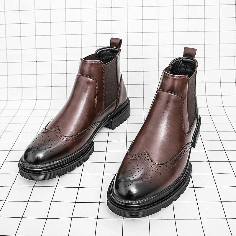 Theo | Polished Brogue Chelsea Mens Boots