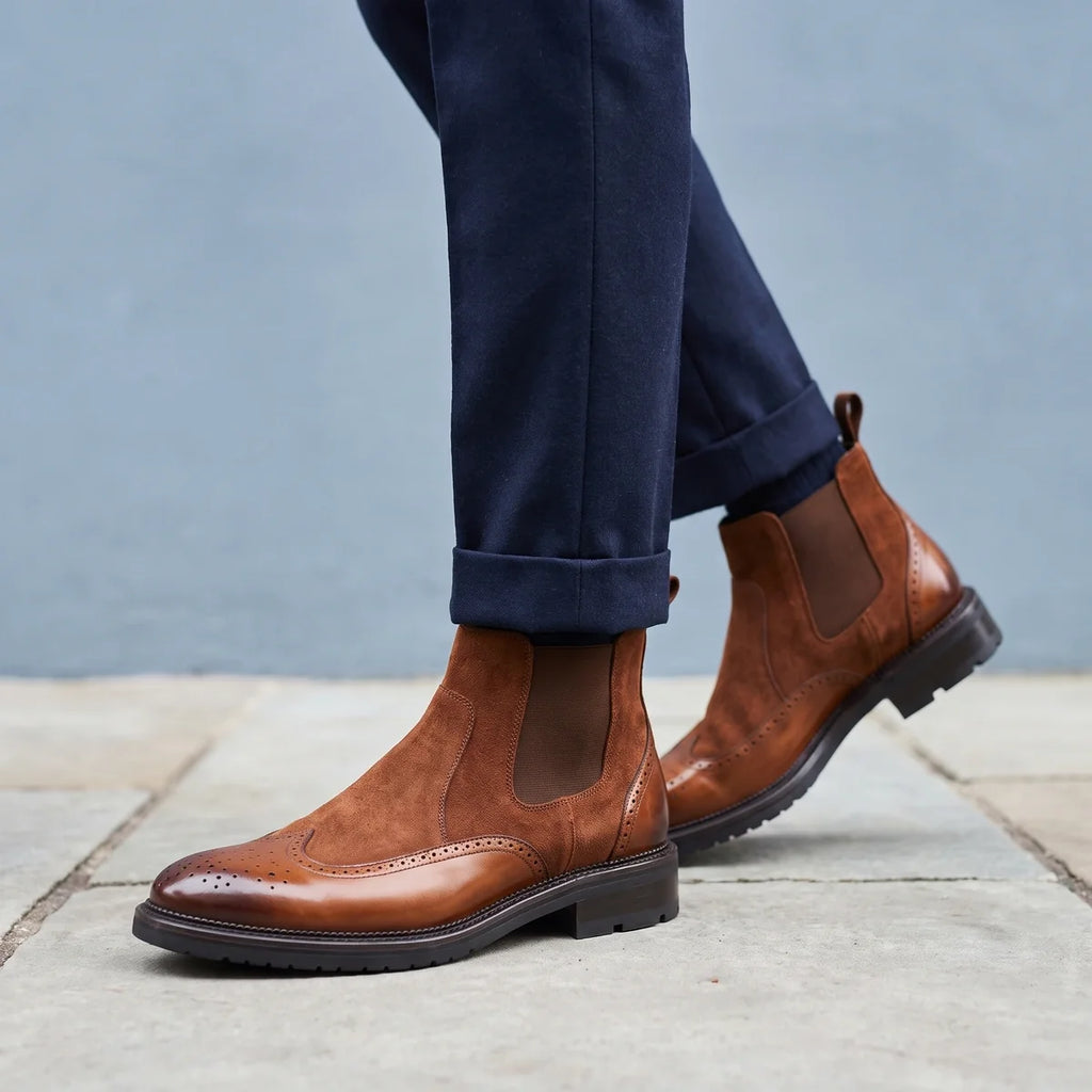Theodore | Elegant Wingtip Brogue Chelsea Mens Boots