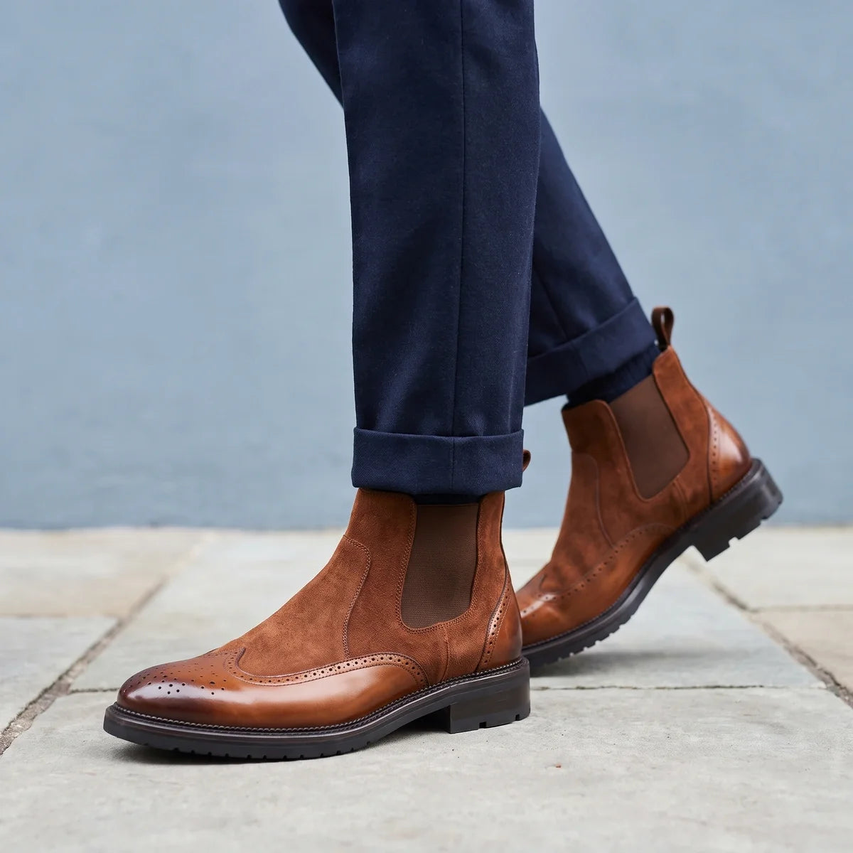 Theodore | Elegant Wingtip Brogue Chelsea Mens Boots