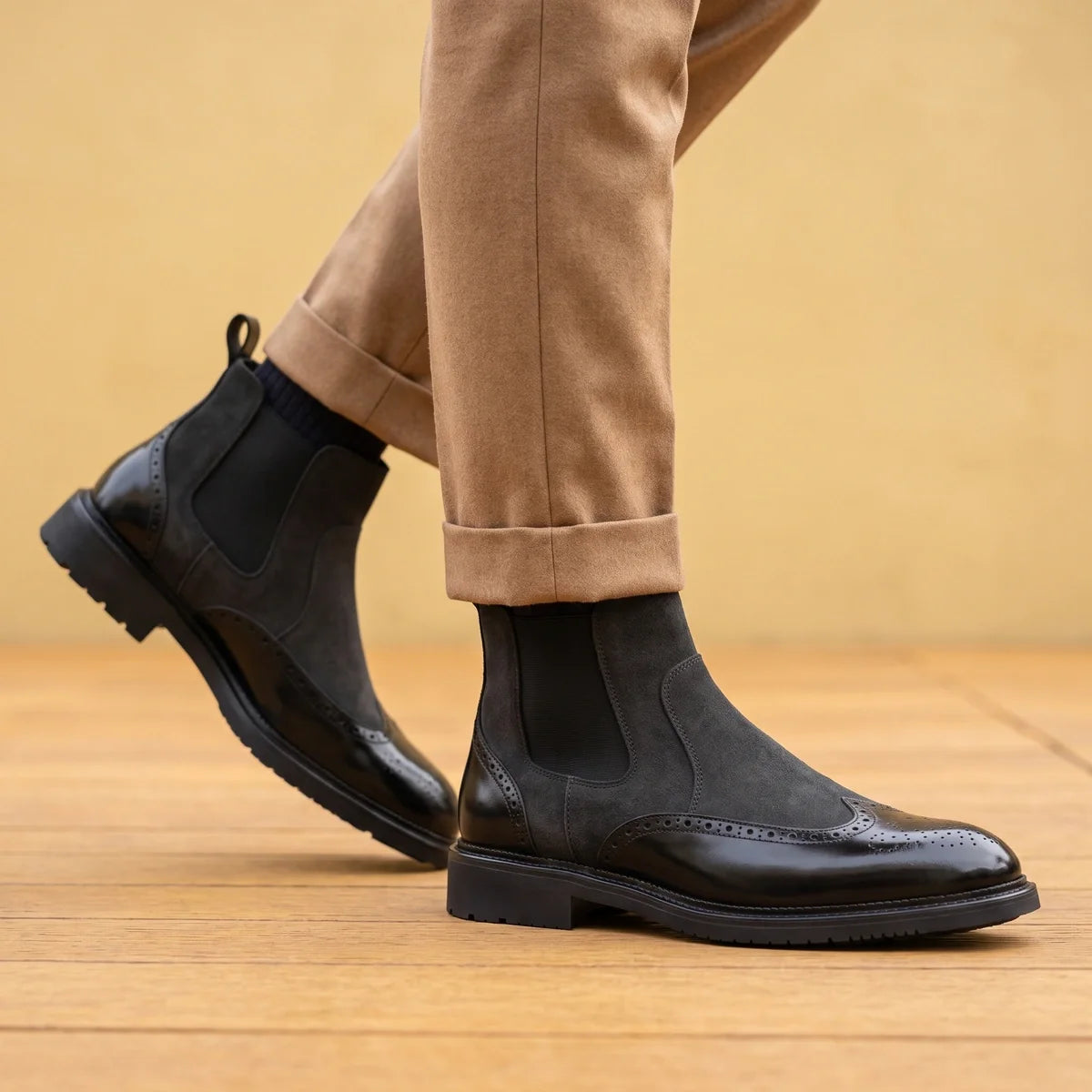 Theodore | Elegant Wingtip Brogue Chelsea Mens Boots