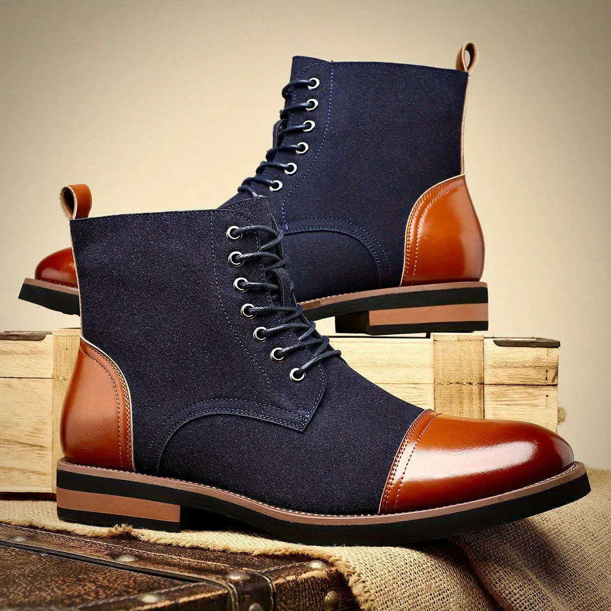 Tommy | Graceful Two-Tone Cap Toe Lace-Up Ankle Boots for Men