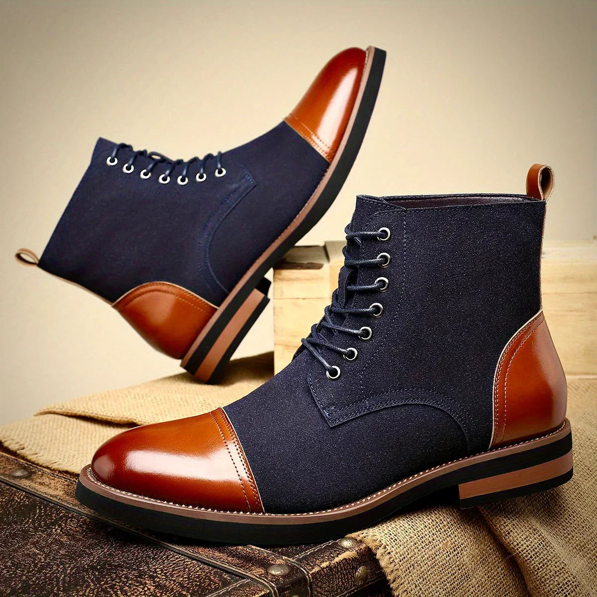 Tommy | Graceful Two-Tone Cap Toe Lace-Up Ankle Boots for Men