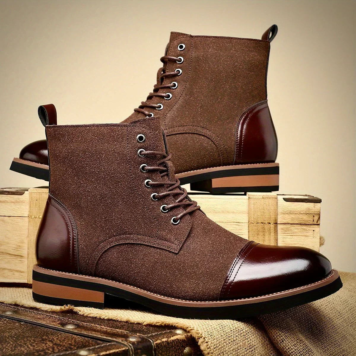 Tommy | Graceful Two-Tone Cap Toe Lace-Up Ankle Boots for Men