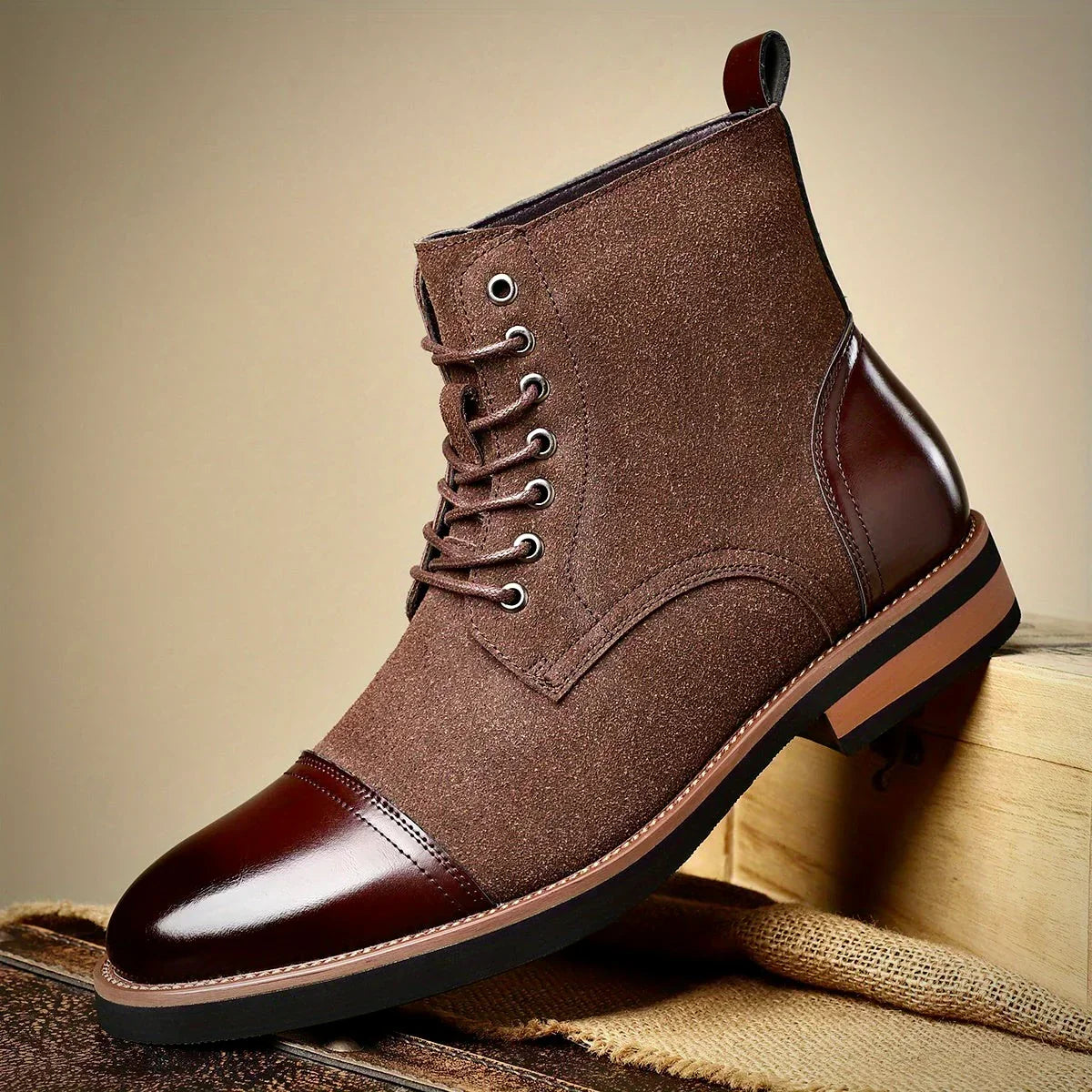 Tommy | Graceful Two-Tone Cap Toe Lace-Up Ankle Boots for Men
