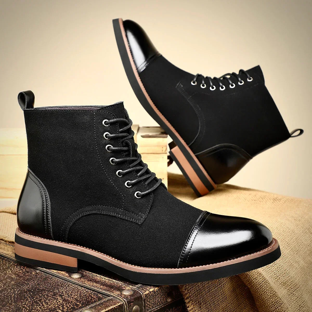 Tommy | Graceful Two-Tone Cap Toe Lace-Up Ankle Boots for Men