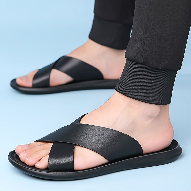 Tommy | Sophisticated Cross Strap Mens Slippers Sandals
