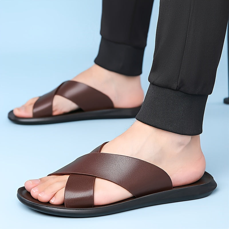 Tommy | Sophisticated Cross Strap Mens Slippers Sandals