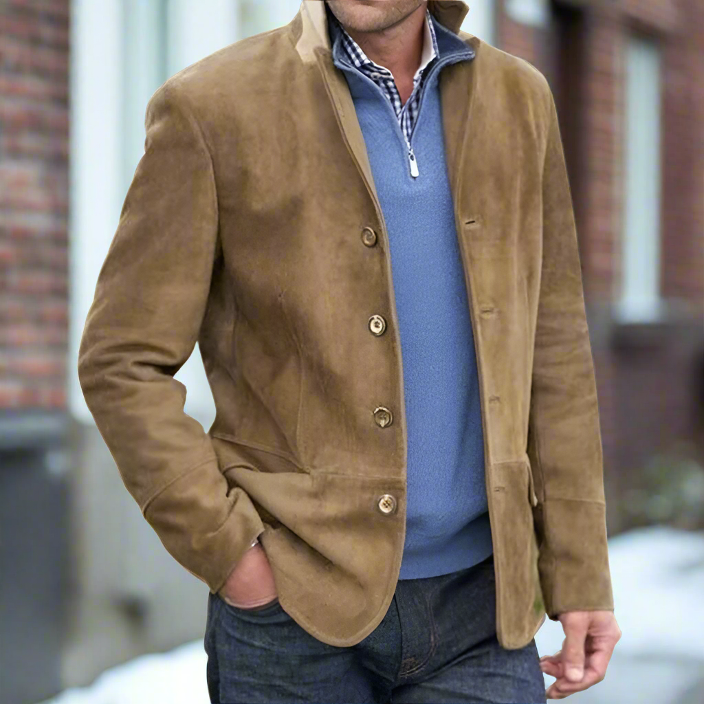 Vinnie | Relaxed Classic Suede Jacket with High Collar
